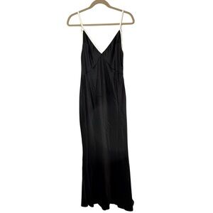 SNDYS. Black Satin Maxi Dress with White Trim Women’s Large